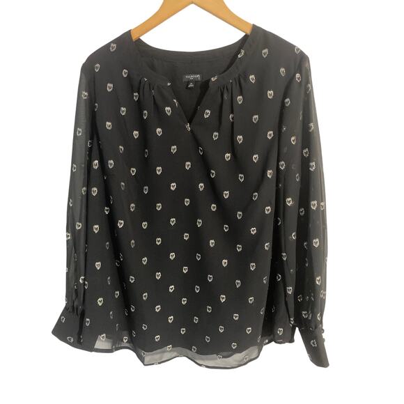 Talbots plus blouse women’s size 1X black chiffon silver hearts sheer lined - Picture 1 of 5